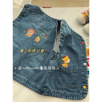 日系miki小熊可愛動物立體刺繡牛仔馬甲 兒童春季新款男女童背心