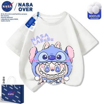 NASA拉布布labubu純棉短袖男女童夏季新款卡通T恤百搭休閑裝上衣
