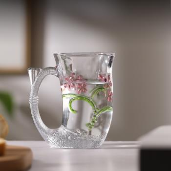 高茗女生ins風杯子美人魚杯子玻璃茶杯高檔精緻水晶喝茶杯子帶把