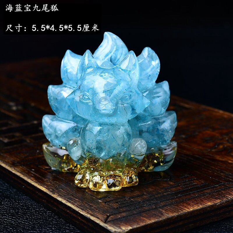 天然水晶碎石九尾狐擺件彩色寶石鳳九小狐貍擺設供奉送禮招桃花|擺飾