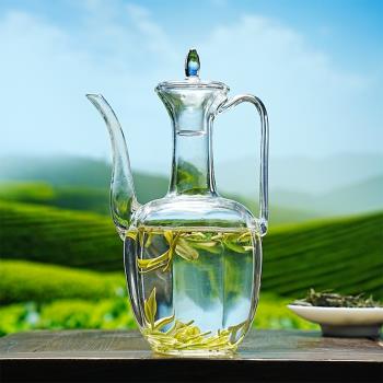 高茗仿宋執壺綠茶泡茶器加厚耐高溫茶壺玻璃泡茶壺茶水分離家用