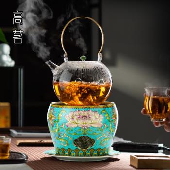高茗琺瑯彩電陶爐煮茶器2025新款高階煮茶爐玻璃燒水壺套裝大容量