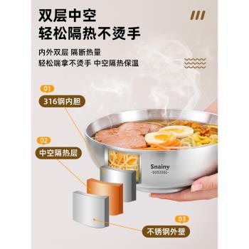 316不銹鋼碗食品級家用麵碗拌飯碗雙層防燙大號湯碗拉麵碗泡麵碗