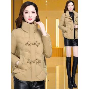 中國風復古盤扣羽絨棉服女短款時尚保暖寬松大碼加厚立領冬季棉衣