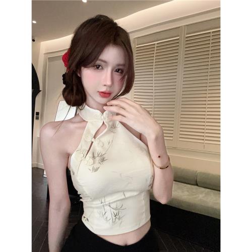 新中式國風雪紡吊帶背心女外穿夏季純欲甜辣妹掛脖抹胸小上衣泰式