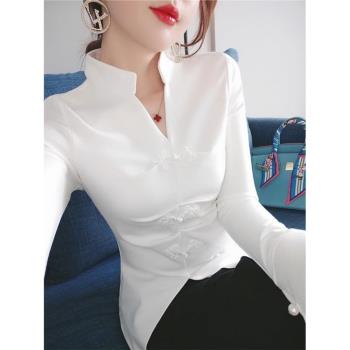 中國風收腰春秋復古民族風盤扣襯衫女時尚內搭氣質小眾別致上衣女