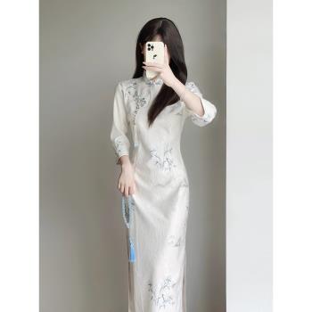 2025年秋冬新款溫婉復古民國風素雅旗袍年輕款少女連衣裙改良長款