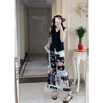 三宅高品質褶皺半身裙夏季長裙薄款新款印花直筒半裙百搭氣質裙子