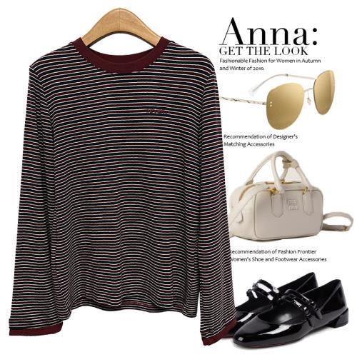 T家歐貨 深圳南油高端2024秋冬新款小眾設計感拼色條紋T恤長袖潮