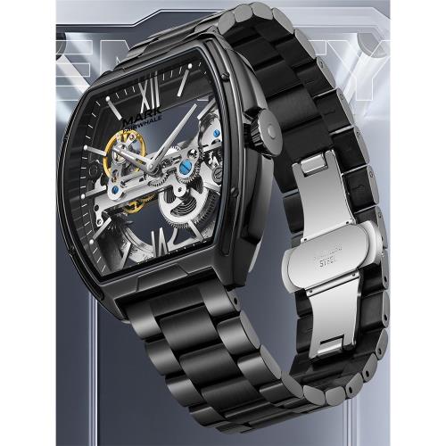 馬克華菲正品時尚手表男款酒桶形全自動機械鏤空防水夜光男士腕表