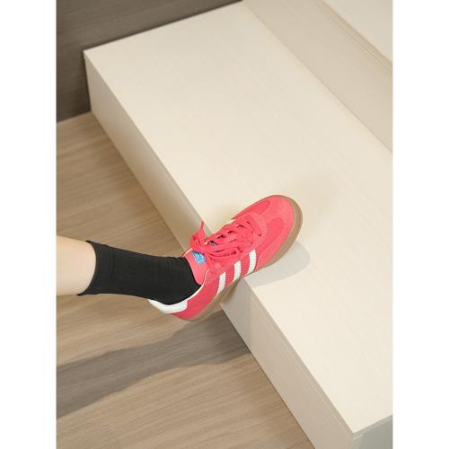 草莓熊紅色德訓鞋女2025新款夏季學生平底休閑運動鞋真皮阿甘板鞋