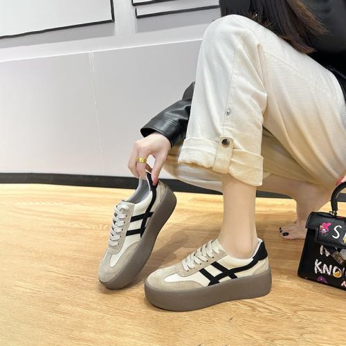 2024春秋新款甜心歐尼~美拉德厚底增高休閑德訓鞋女真皮阿甘板鞋