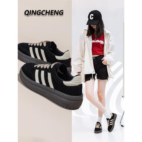 平底真皮阿甘板鞋顯腳小2024秋冬新款安哥拉紅軟底百搭休閑運動鞋