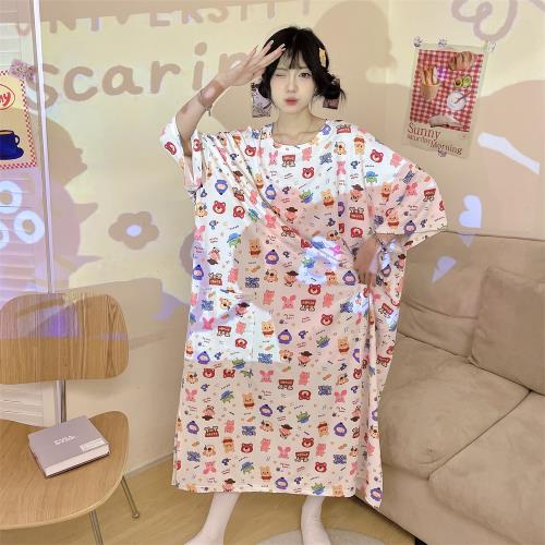 迪士尼睡衣女夏季短袖莫代爾冰絲長款加大碼寬松胖MM夏天學生睡裙