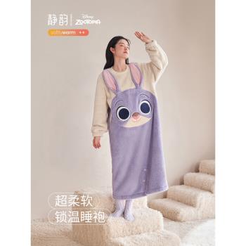靜韻【特價】迪士尼睡衣女秋冬珊瑚絨睡袍加厚睡裙保暖家居服