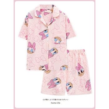Next Road 迪士尼睡衣女夏季薄款梳織純棉紗短袖兩件套可愛家居服