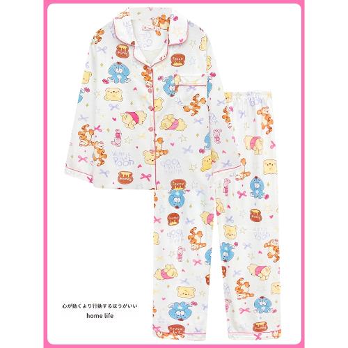 迪士尼睡衣女春秋冬季新款純棉長袖可愛維尼小熊家居服套裝可外穿