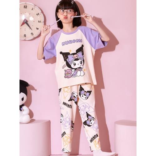 親子庫洛米母女兒童迪士尼睡衣夏季純棉短袖女童七分褲薄款家居服