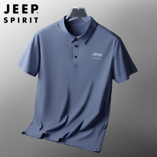 吉普JEEP短袖POLO衫男夏季冰絲透氣寬松大碼翻領商務高檔休閑T恤