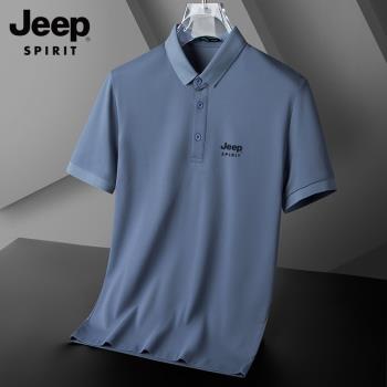吉普JEEP短袖POLO衫男中年寬松大碼夏季翻領棉質彈力舒適商務T恤