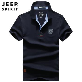 JEEP短袖T恤男2024夏季新品翻領潮流休閑polo衫男純棉打底衫
