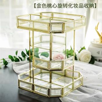 網紅玻璃化妝品收納盒護膚口紅桌面梳妝臺大容量家用防塵置物架