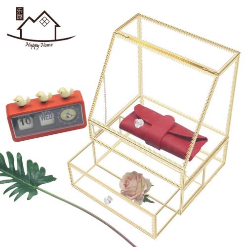 玻璃化妝品收納盒抖音同款防塵護膚口紅首飾桌面梳妝臺抽屜置物架