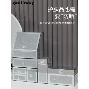 日式高檔鑲鉆玻璃化妝品收納盒防塵桌面整理輕奢分層抽屜式護膚品