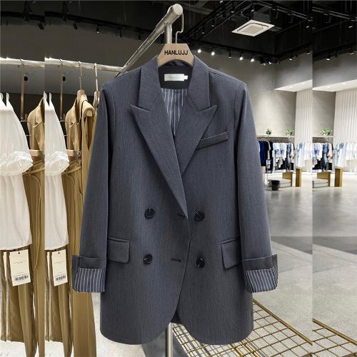 2025春秋新款高檔灰色小西裝外套大碼女裝胖MM200斤時尚減齡西服