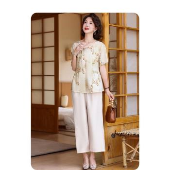 中年媽媽夏裝短袖套裝2025新款夏季新中式中老年女裝奶奶夏季衣服