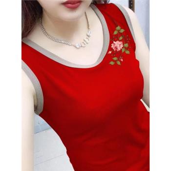 純棉女士背心打底夏季新款時尚印花顯瘦遮肉大碼無袖T恤內搭外穿