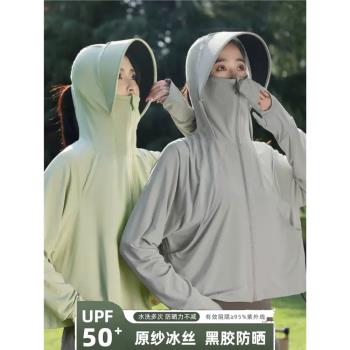 (免運)指尖防曬衣夏2024新款防紫外線戶外涼感透氣皮膚衣遮陽防曬服外套