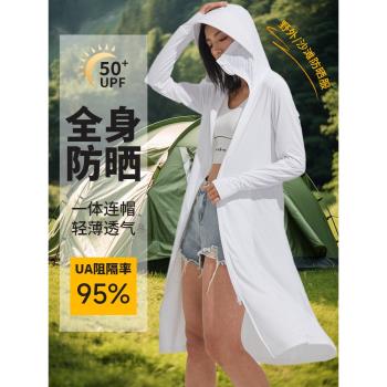(免運)夏季女款披風長袖皮膚衣防曬衣服中長款戶外上班通勤遮陽必備神器