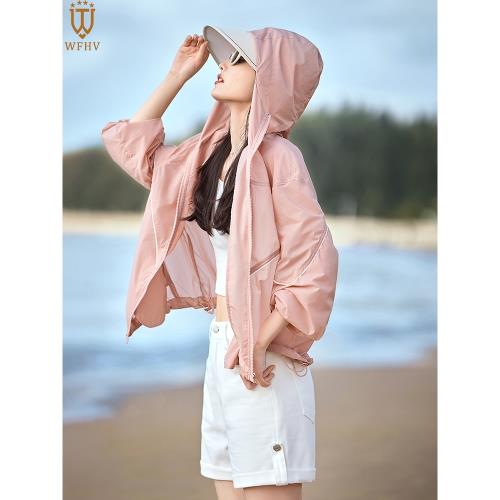 (免運)2024輕薄透氣遮陽防曬外套女式夏季休閑簡約通勤百搭連帽上衣