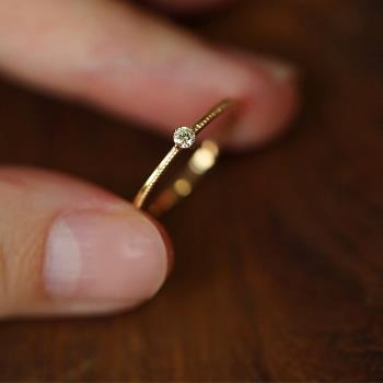 S925純銀鍍18K金細致極簡四爪鋯石戒指女輕奢高級感指環
