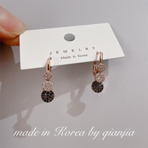 茜家飾品韓國進口東大門小眾設計高級感耳環閃亮鋯石水鉆耳飾耳圈