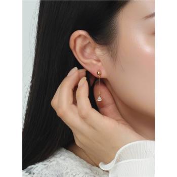 日本三角鋯石耳飾約線條耳飾耳環女氣質純銀針可調節耳夾無耳洞