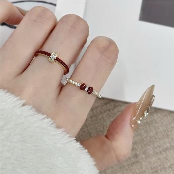韓版輕奢安可拉紅鋯石蝴蝶結18k戒指顯白氣質小眾高階感