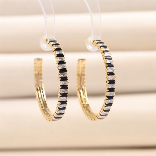 潮流新品大號圓圈黑白拼接鋯石造型耳環耳釘時尚氣質義烏飾品