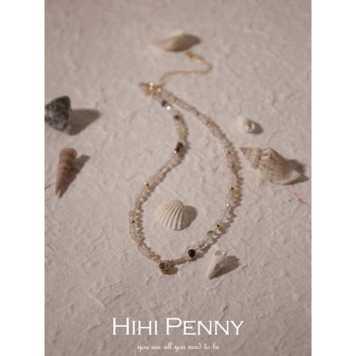 Hihipenny/月光華爾茲 夏天然石串珠鎖骨頸鏈愛心鋯石吊墜項鏈女