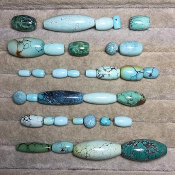 天然湖北原礦綠松石高瓷藍綠桶珠頂珠天珠背雲diy鎖骨鏈手鏈配飾