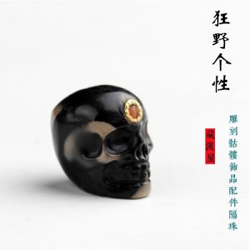個性別致天珠雕刻尸陀林主隔珠背雲藏式文玩diy佛珠手串飾品配件
