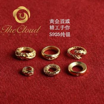 S925純銀鍍金龍卡環如意紋跑環diy文玩配飾吊墜掛件天珠飾品配件
