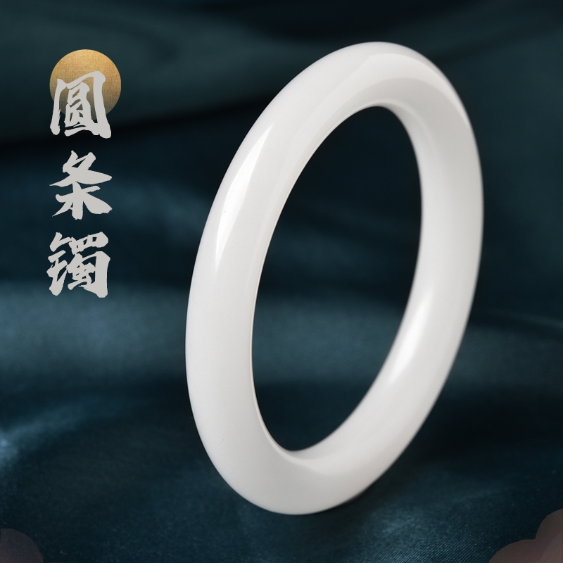 天然金絲玉手鐲女新疆羊脂級和田玉色白玉粗圓條寬鐲玉石鐲子玉鐲|手飾