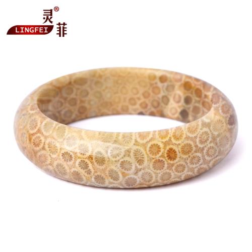 靈菲天然珊瑚玉手鐲一物一圖菊花石加寬加厚原石打磨水晶鐲子女款