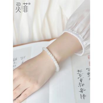 天然羊脂玉和田玉手串女男青海料老型珠和田白玉串珠玉石散珠手鏈