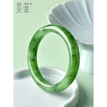 天然碧玉手鐲女一物一圖菠菜綠烏蘭海獼猴桃碧玉鐲子寬鐲圓條玉鐲