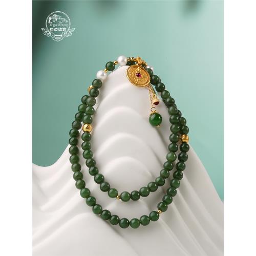 布達拉宮碧玉項鏈女款天珠珍珠和田玉掛件玉石鎖骨鏈女士掛脖飾品