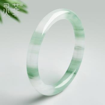 天山翠手鐲女冰種飄花新疆金絲玉翡翠色和田玉色玉石圓條叮當鐲子