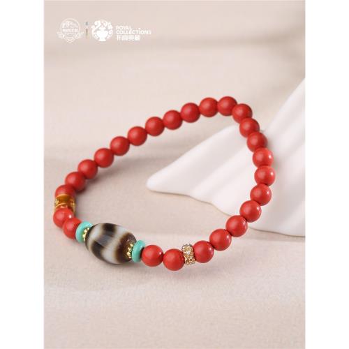 布達拉宮虎牙天珠朱砂手串女士藏式本命年轉運珠紅色珠子手鏈女款|硃砂